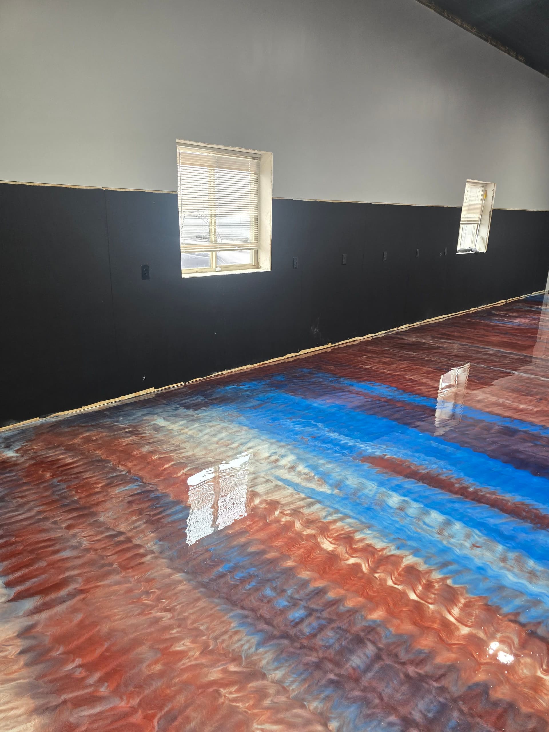 Gallery photos for Red White and Blue Metallic Epoxy Floor Coating on a Large Commercial Space: Image #3