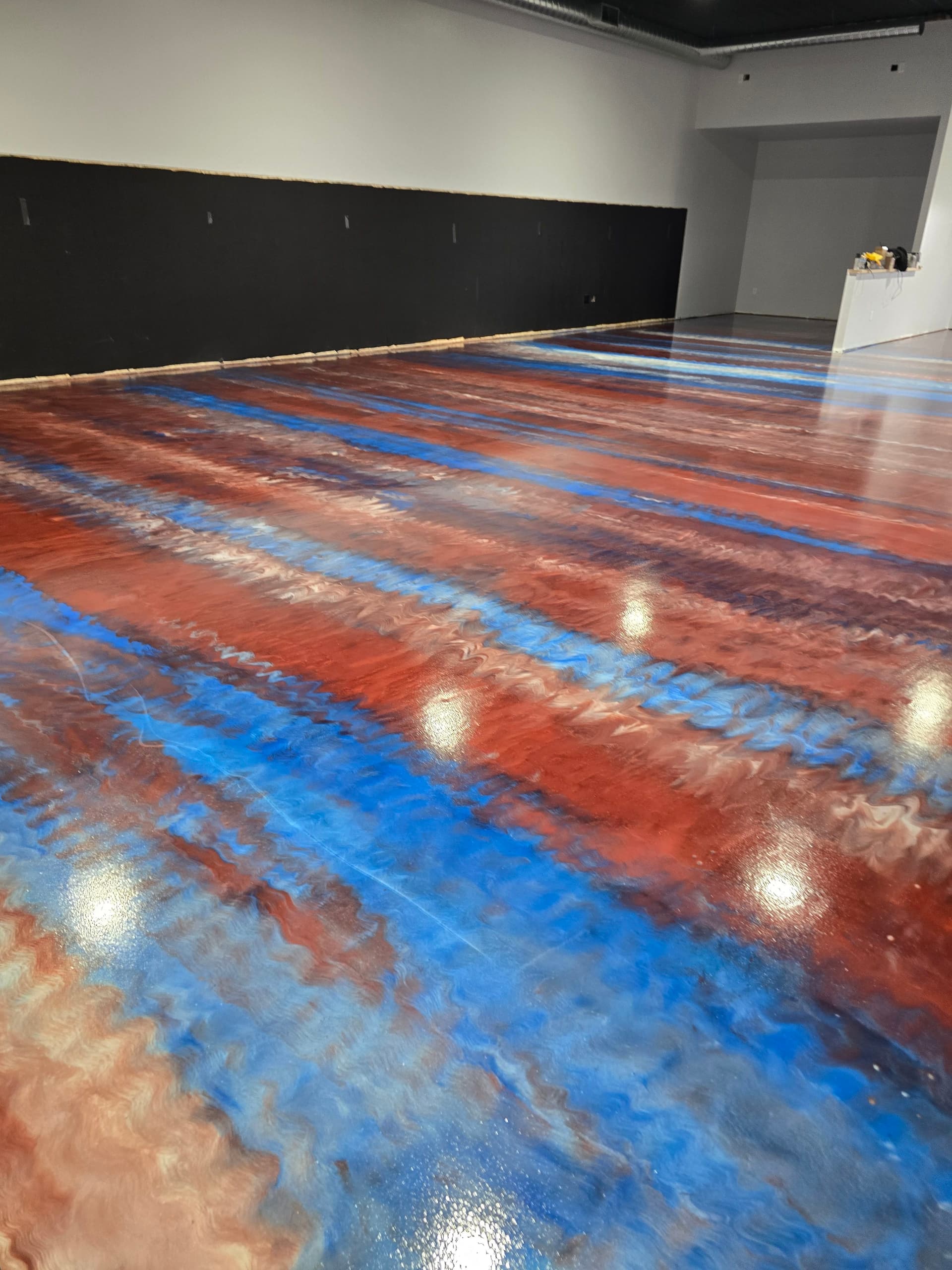 Gallery photos for Red White and Blue Metallic Epoxy Floor Coating on a Large Commercial Space: Image #1